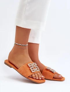 Dámské sandály na ploché podrážce s oranžovým zdobením Inaile