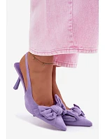 Dámské sandály na podpatku s mašlí fialové Petrella
