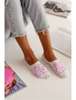 Dámské mikro-kotníkové bavlněné ponožky s motivem panterky – bílo-růžové