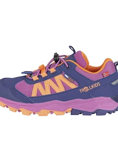 Trollkids Kids Tronfjell Hiker Low violet blue/mallow pink/papaya nepromokavá turistická obuv pro chlapce/dívky (475-111)