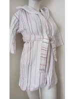 AKCE - Dívčí župan s kapucí 9114 0100 bílý s proužkem - Vestis