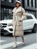 Dámský zimní dlouhý prošívaný kabát FAVI béžový FashionStreet TY4572 Dámský zimní dlouhý prošívaný kabát FAVI béžový FashionStreet TY4572