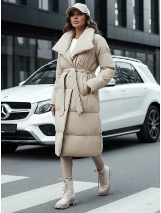 Dámský zimní dlouhý prošívaný kabát FAVI béžový FashionStreet TY4572 Dámský zimní dlouhý prošívaný kabát FAVI béžový FashionStreet TY4572