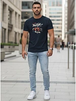 Pánské bavlněné tričko s retro potiskem tmavě modré FashionStreet NX5094R Pánské bavlněné tričko s retro potiskem tmavě modré FashionStreet NX5094R