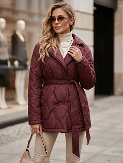Dámský přechodný kabát s páskem, bordó, FashionStreet TY5806