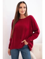 Dámský svetr s delším zadním dílem a raženou hvězdou bordó