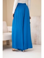 Dámské viskózové široké kalhoty s gumou v pase chabrové