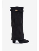 Kozačky Na Podpatku S Otočeným Zvrškem Zateplené Černé Urelli