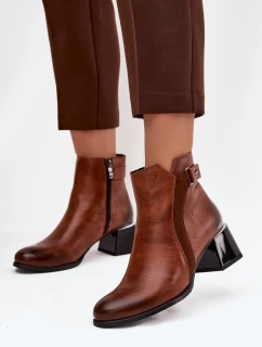 Kožené dámské boty na podpatku s vyhříváním Zazoo 60563 hnědé