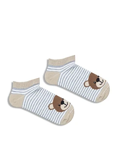 Dětské a mládežnické ponožky Kotníkové Pruhy A Medvídek Beżové