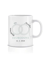 Personalizovaný klasický bílý keramický hrníček 300 ml s prstýnky a jmény Personalizovaný klasický bílý keramický hrníček 300 ml s prstýnky a jmény