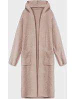 Dlouhý béžový vlněný přehoz přes oblečení typu alpaka s kapucí (M105-1) Dlouhý béžový vlněný přehoz přes oblečení typu alpaka s kapucí (M105-1)
