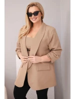 Dámské sako Plus Size elegantní tmavě camelové
