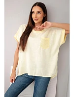 Dámská bavlněná oversized halenka s kapsou a síťkou žlutá Dámská bavlněná oversized halenka s kapsou a síťkou žlutá