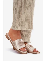 Dámské Sandály Na Plochém Podpatku S Ozdobou KV51-089 Zlaté