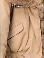 Krátká dámská bunda s odnímatelnou kožešinou, béžová, FashionStreet TY5838 Krátká dámská bunda s odnímatelnou kožešinou, béžová, FashionStreet TY5838