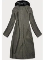 Dlouhý kabát v khaki barvě s kožešinovým límcem (20201202)