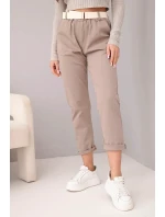 Dámské bavlněné kalhoty s páskem a ohrnutými nohavicemi fango