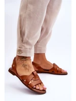 Zazoo 40185 Pohodlné kožené klínové sandály hnědé