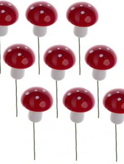 DEKORATIVNÍ FIGURKY HOUBY MUCHOMŮRKY NA DRÁTĚ 9KS