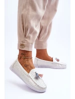 Dámské prolamované kožené mokasíny Bílé Lanzarot