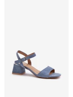 Dámské Sandály Na Podpatku Z Ekokože Modré Leisha