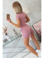 Bavlněná souprava se šortkami tmavě růžová