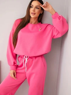 Dámská souprava máslová mikina s broží a kalhoty s rovnými nohavicemi růžový