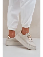 Dámské Kožené Tenisky Na Platformě S Ozdobami CheBello 4292 Světle Béžové Dámské Kožené Tenisky Na Platformě S Ozdobami CheBello 4292 Světle Béžové