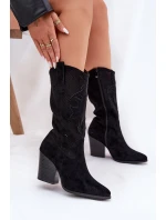 Děrované Kovalové Kozačky Na Podpatku Černé S.Barski HY51-606