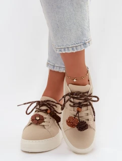 Dámské tenisky na platformě s ozdobnými pompony béžové Corinna