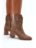 Dámské kotníkové boty s dírkovaným svrškem na bloku ASA217-7 Béžová - Jezzi Dámské kotníkové boty s dírkovaným svrškem na bloku ASA217-7 Béžová - Jezzi
