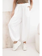 Dámské široké kalhoty s gumou v pase a vázáním v aladinském stylu ecru