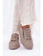 Kožené Sportovní Boty Tenisky Na Platformě Se Zipem Vinceza 88019 Tmavě Béžové