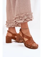 Kožené sandály na podpatku Zazoo 1081 hnědé