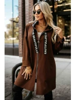 632-2 Ležérní kabát se zipem a módními detaily - čokoládový 632-2 Ležérní kabát se zipem a módními detaily - čokoládový