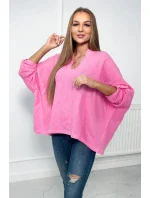 Mušelínová halenka s ohrnutými rukávy tmavě růžová