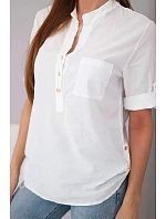 Dámská košilová bavlněná halenka s krátkým rukávem a kapsičkou bílá Dámská košilová bavlněná halenka s krátkým rukávem a kapsičkou bílá