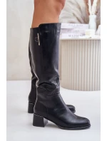 Kozačky Na Podpatku Z Eko Kůže Před Koleno Černé Izanae