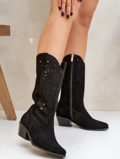 Semišové Kozačky S Prodyšným Svrškem Černé Zazoo 3609