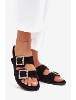 Sandály S Přezkami Na Ploché Podpatky Černé Tovira