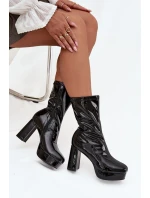 Lakované dámské kotníkové boty na platformě a klínovém podpatku černé Calvessa