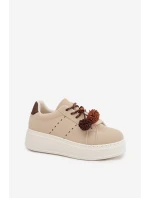 Dámské tenisky na platformě s ozdobnými pompony béžové Corinna