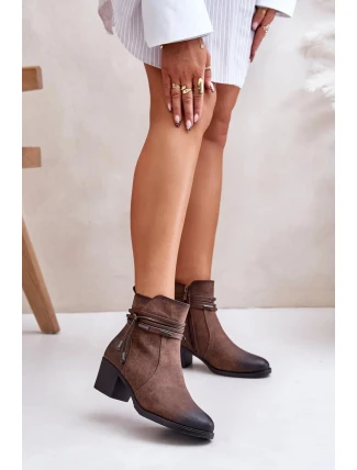 Dámské kotníkové boty na podpatku ASA128-37 model 201545 Hnědá - Jezzi Dámské kotníkové boty na podpatku ASA128-37 model 201545 Hnědá - Jezzi