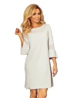 190-2 MARGARET šaty s krajkou na rukávech - SVĚTLE ŠEDÁ