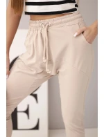 Dámské tepláky s elastickým pasem a šňůrkou béžové