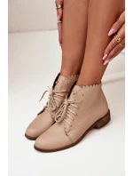Kožené Boty Na Plochém Podpatku Béžové Zazoo 2964