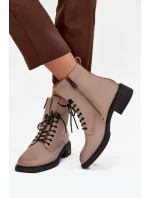 Dámské kotníkové boty z pravé kůže na nízkém podpatku zateplené Vinceza 39955 béžové