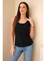 Dámská žebrovaná halenka na ramínkách s knoflíkem černá