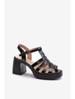 Lakované Kožené Dámské Sandály Na Podpatku Černé Vinceza 66621 Lakované Kožené Dámské Sandály Na Podpatku Černé Vinceza 66621